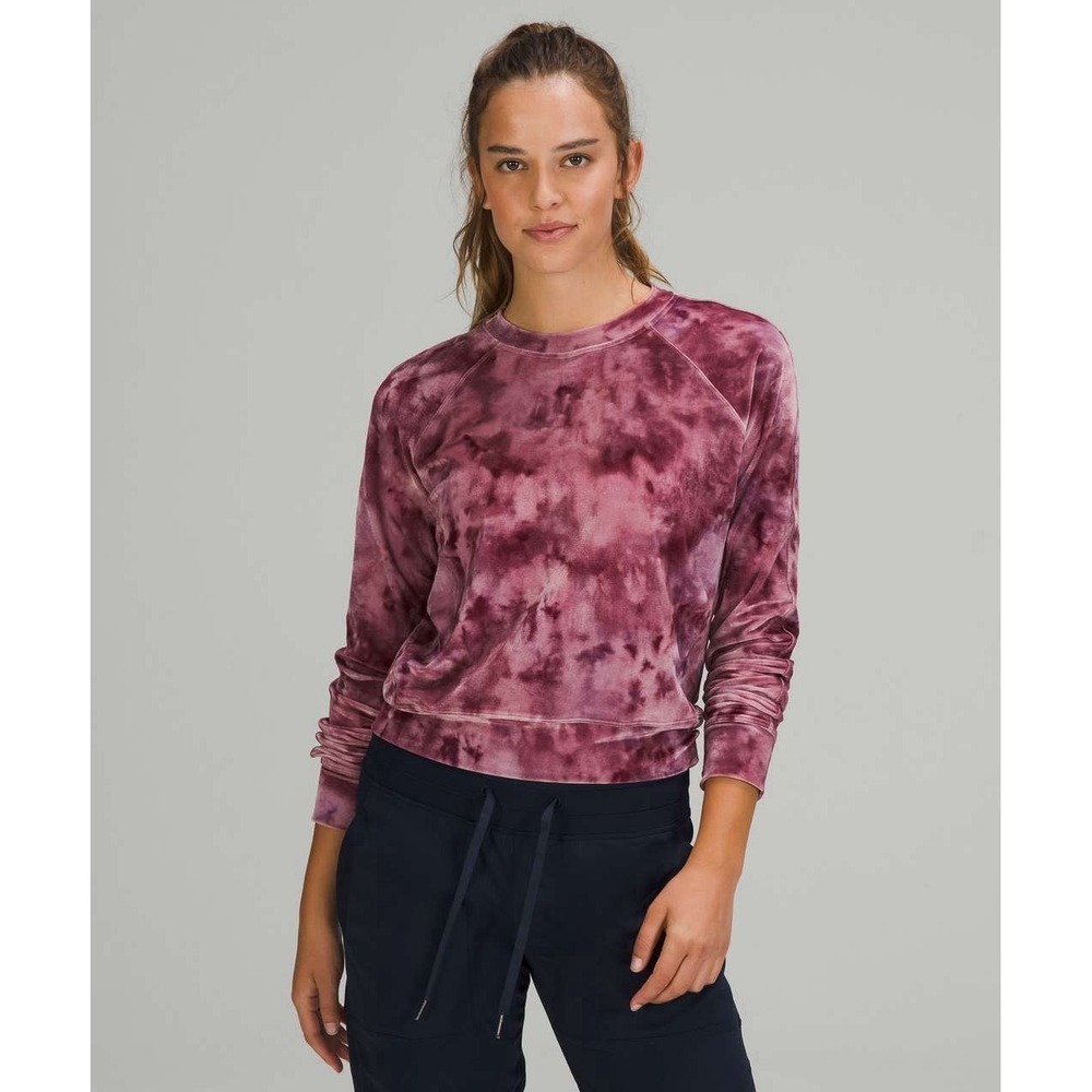 Lululemon Velour Warm Down Crew Interstellar Berry Red Tie Dye Size 10 Women's